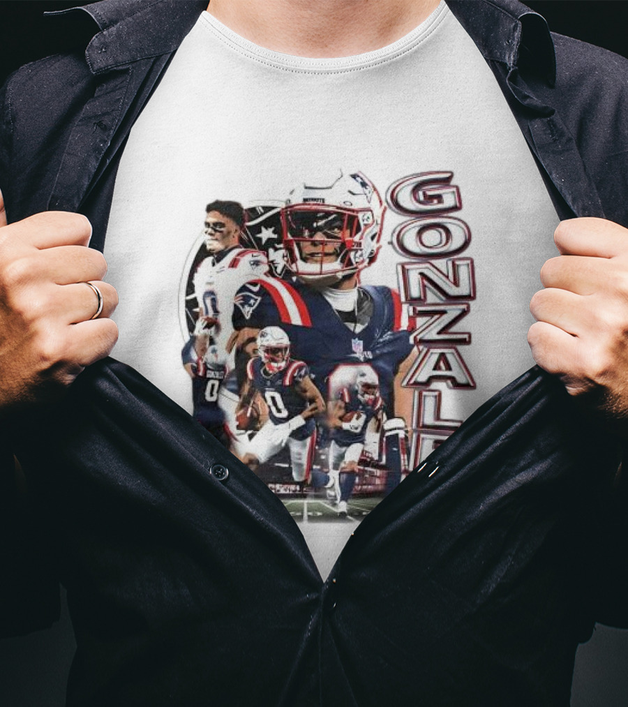 New England Patriots Christian Gonzalez Football Collage T-Shirt