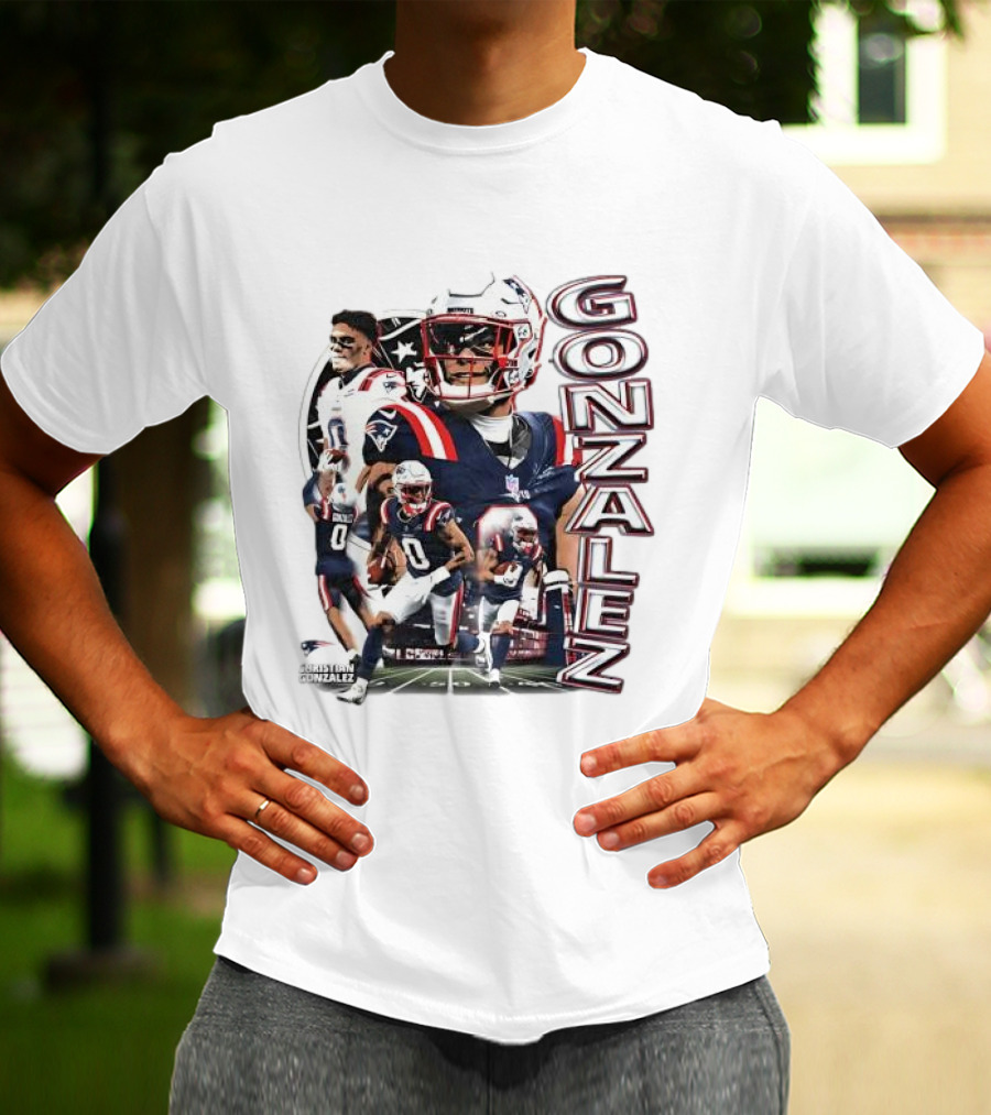 New England Patriots Christian Gonzalez Football Collage T-Shirt