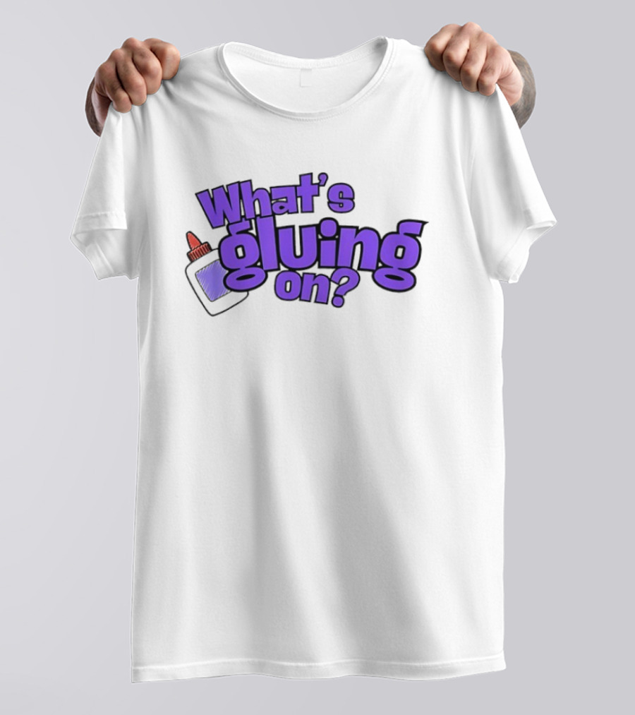 What's Gluing On Purple Text With Red Cap And Paper T-Shirt