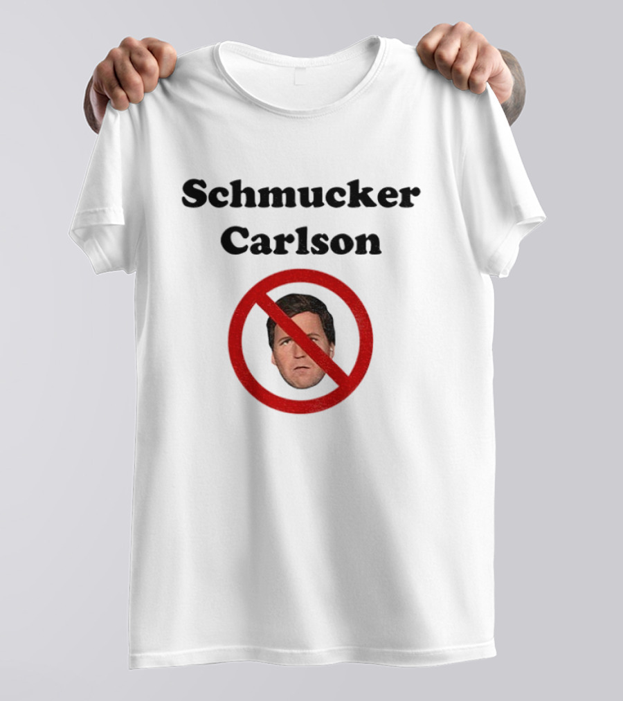 Schmucker Carlson Face Inside Red Prohibition Circle T-Shirt
