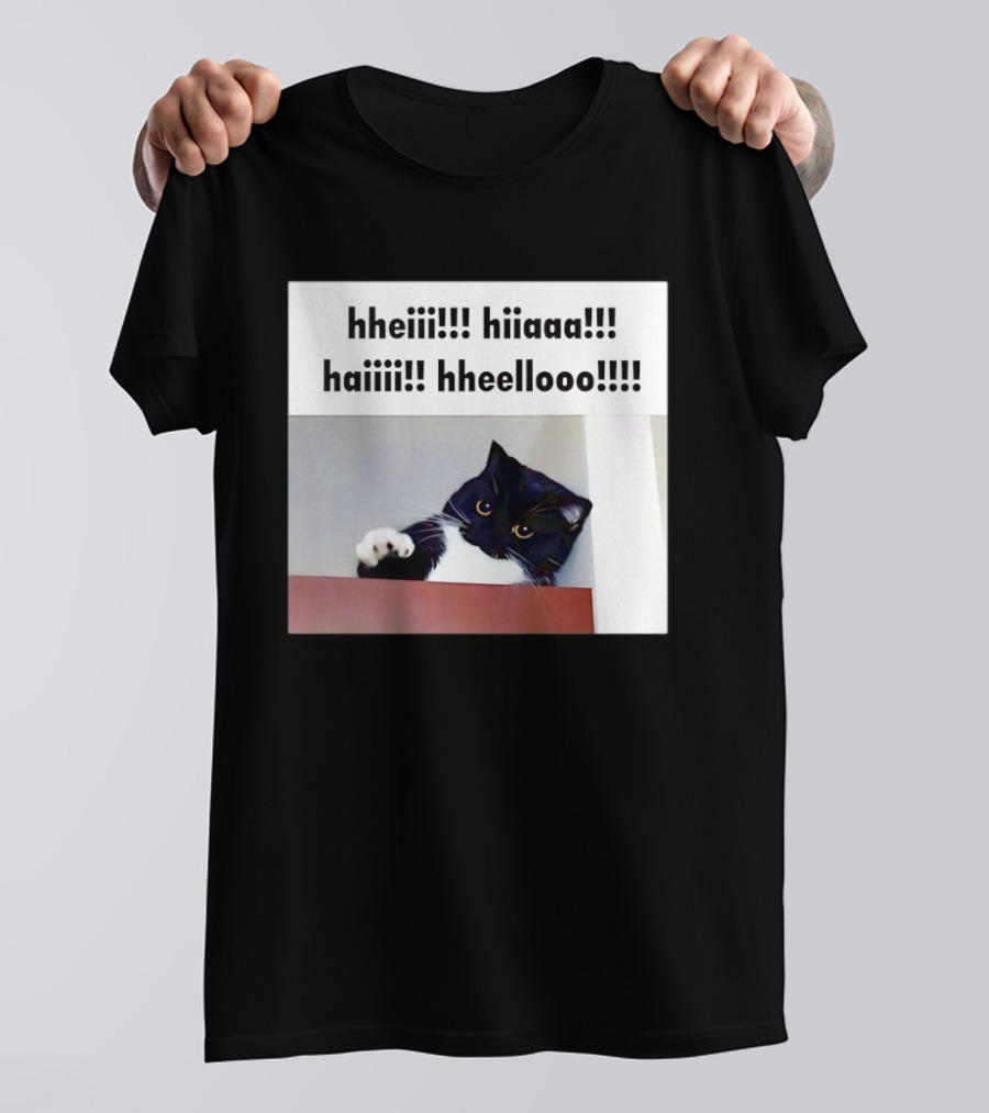 Cat Says Hheiii Hiiaaa Haiiii Hheellooo Playful Greeting T-Shirt
