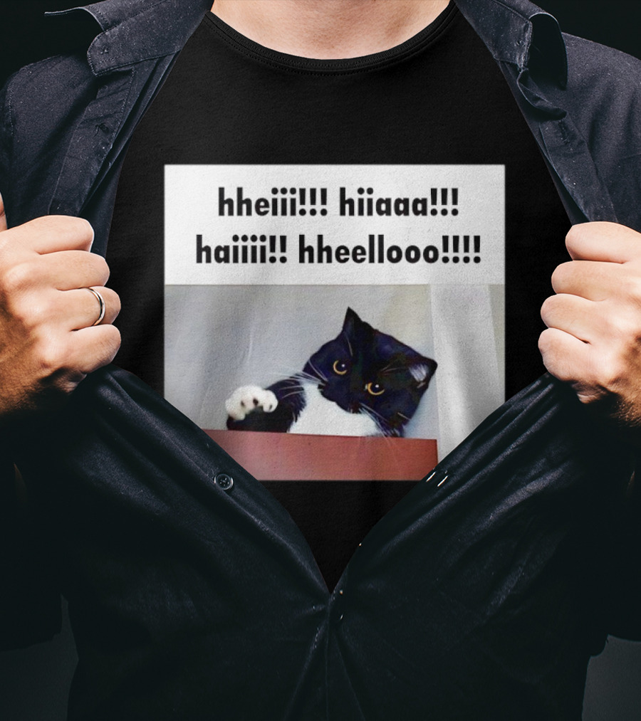 Cat Says Hheiii Hiiaaa Haiiii Hheellooo Playful Greeting T-Shirt