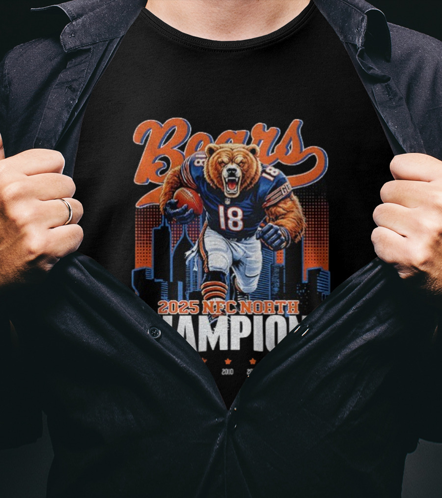 Chicago Bears NFC North Champions 2025 Football Team Victory Celebration T-Shirt