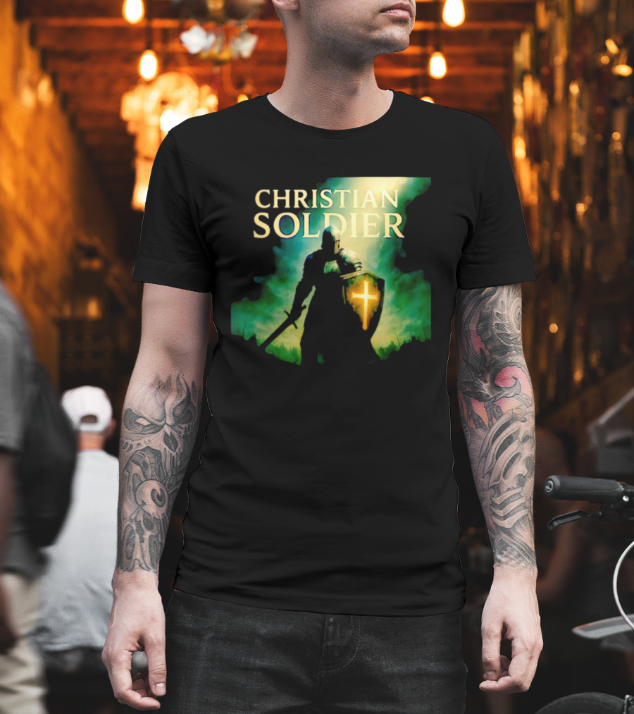 Christian Soldier Knight Shield Cross Iconic Warrior T-Shirt