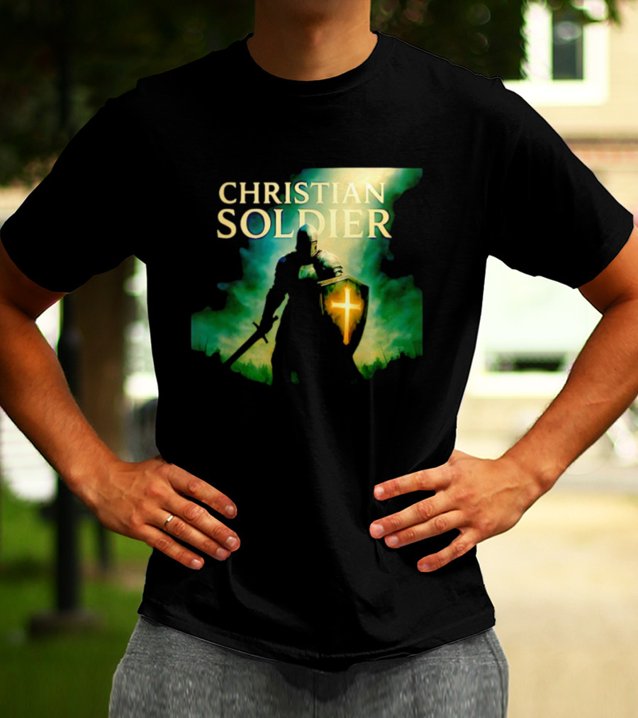 Christian Soldier Knight Shield Cross Iconic Warrior T-Shirt