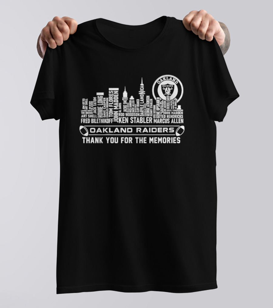 Oakland Raiders Ken Stabler Fred Biletnikoff Willie Brown City Skyline Thank You For The Memories T-Shirt