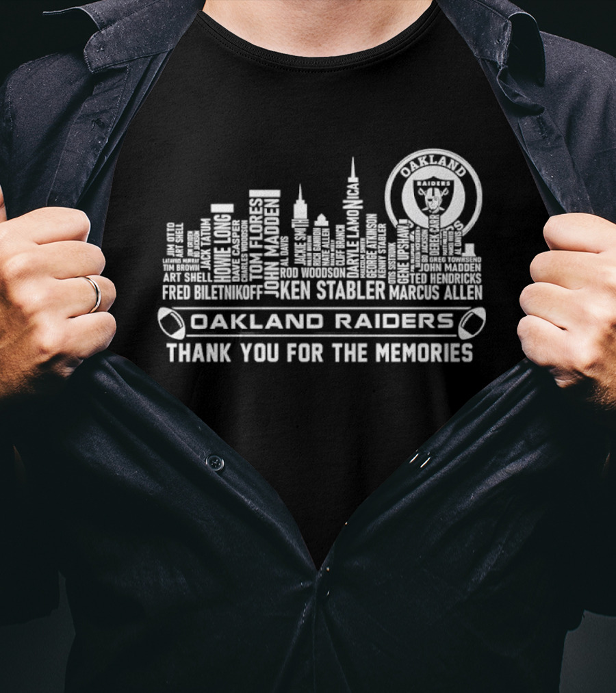 Oakland Raiders Ken Stabler Fred Biletnikoff Willie Brown City Skyline Thank You For The Memories T-Shirt