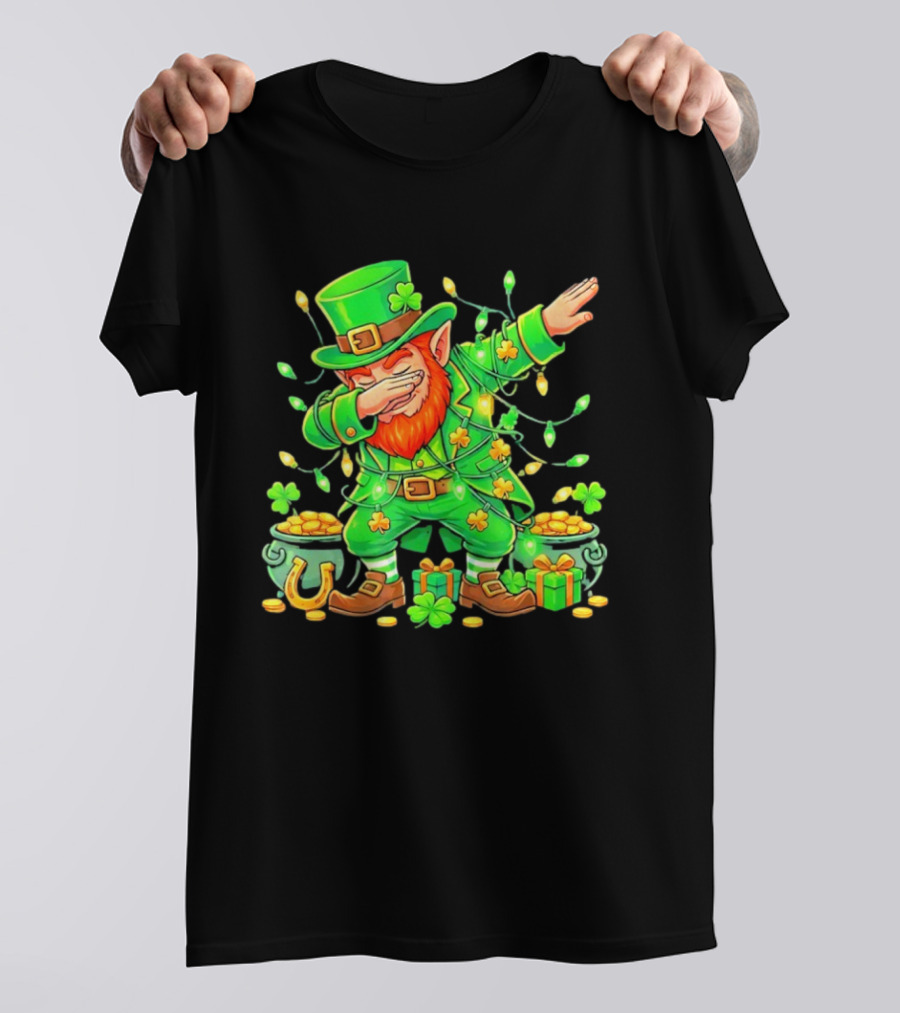 Dabbing Leprechaun St Patricks Day Lights Gold Pot Clover T-Shirt