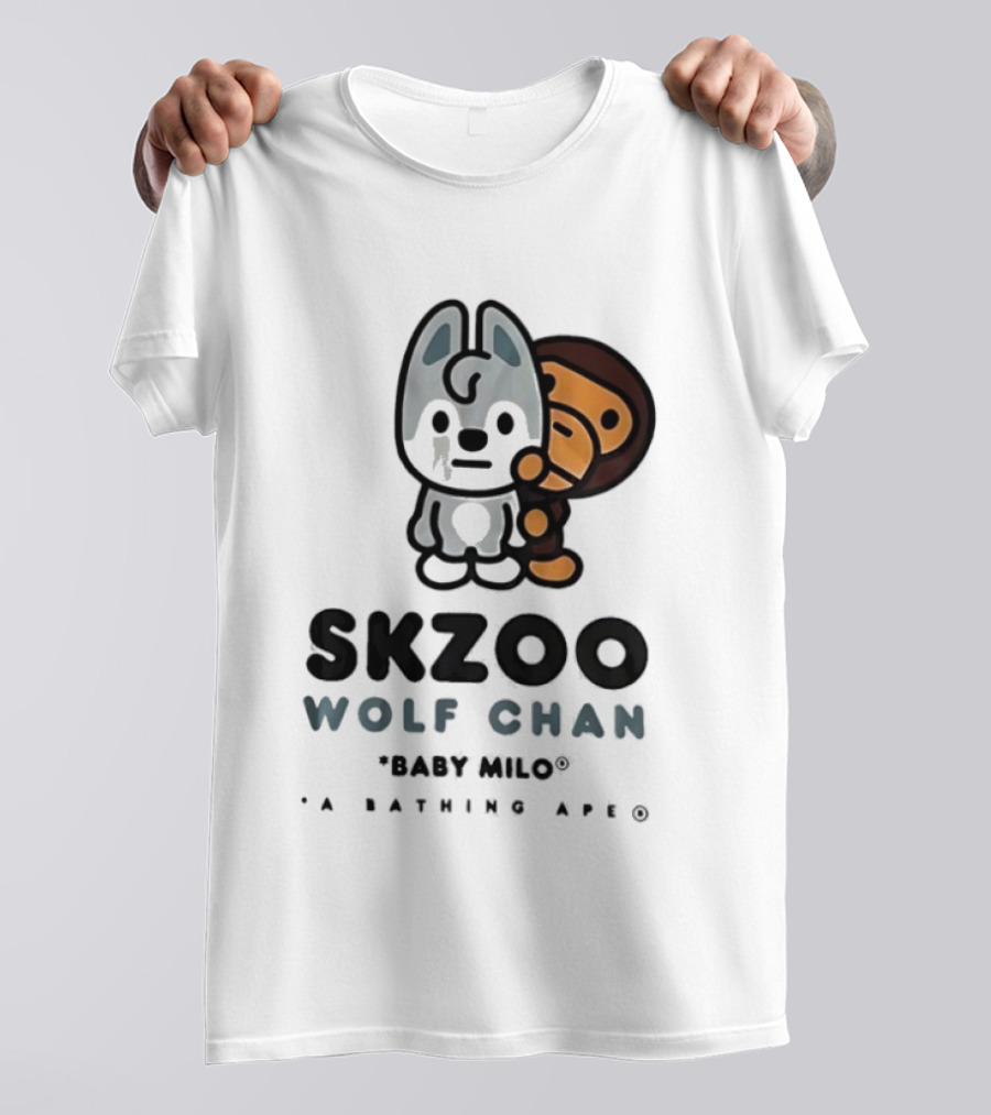 SKZOO Wolf Chan Baby Milo BAPE Stray Kids Collaboration T-Shirt