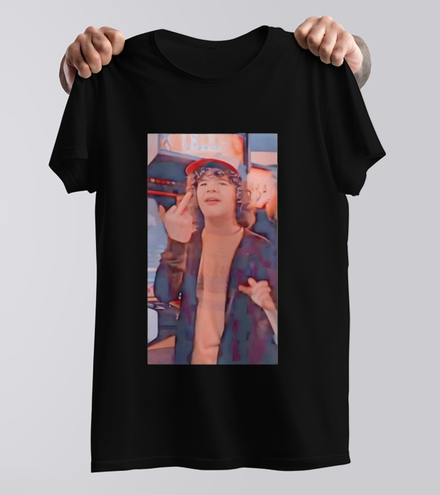 Dustin Henderson Stranger Things Arcade Scene Middle Finger Pose T-Shirt