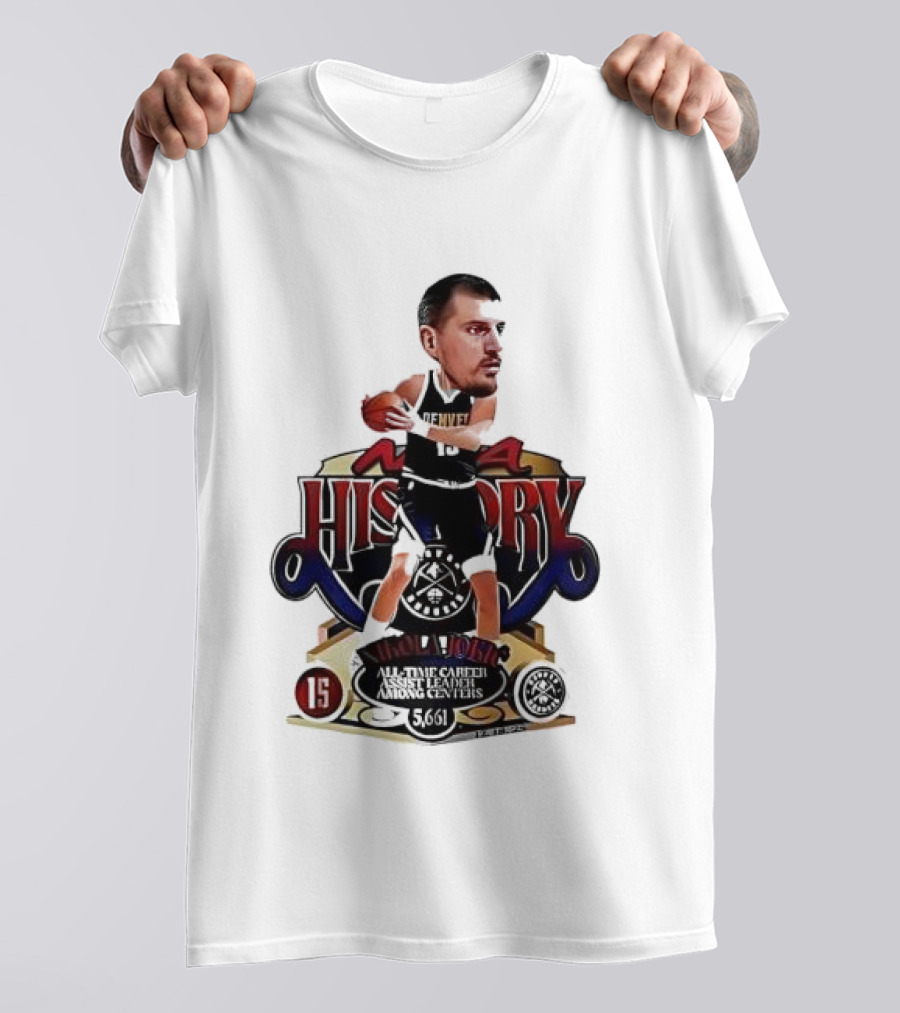 Nikola Jokic Nuggets NBA History All Time Basketball Cartoon T-Shirt