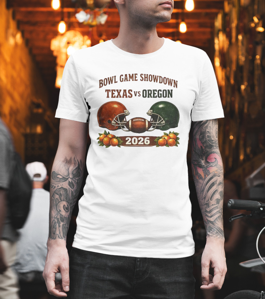 Texas Vs Oregon 2026 Bowl Game Showdown Football Helmet Clash T-Shirt