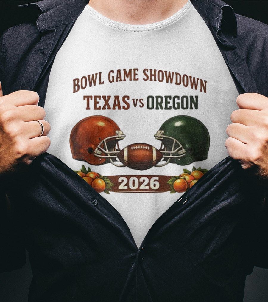 Texas Vs Oregon 2026 Bowl Game Showdown Football Helmet Clash T-Shirt