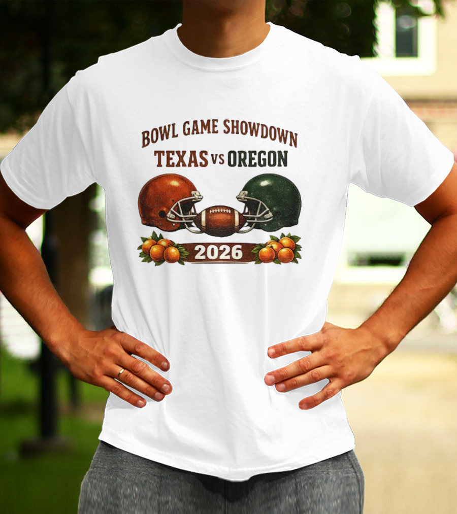 Texas Vs Oregon 2026 Bowl Game Showdown Football Helmet Clash T-Shirt
