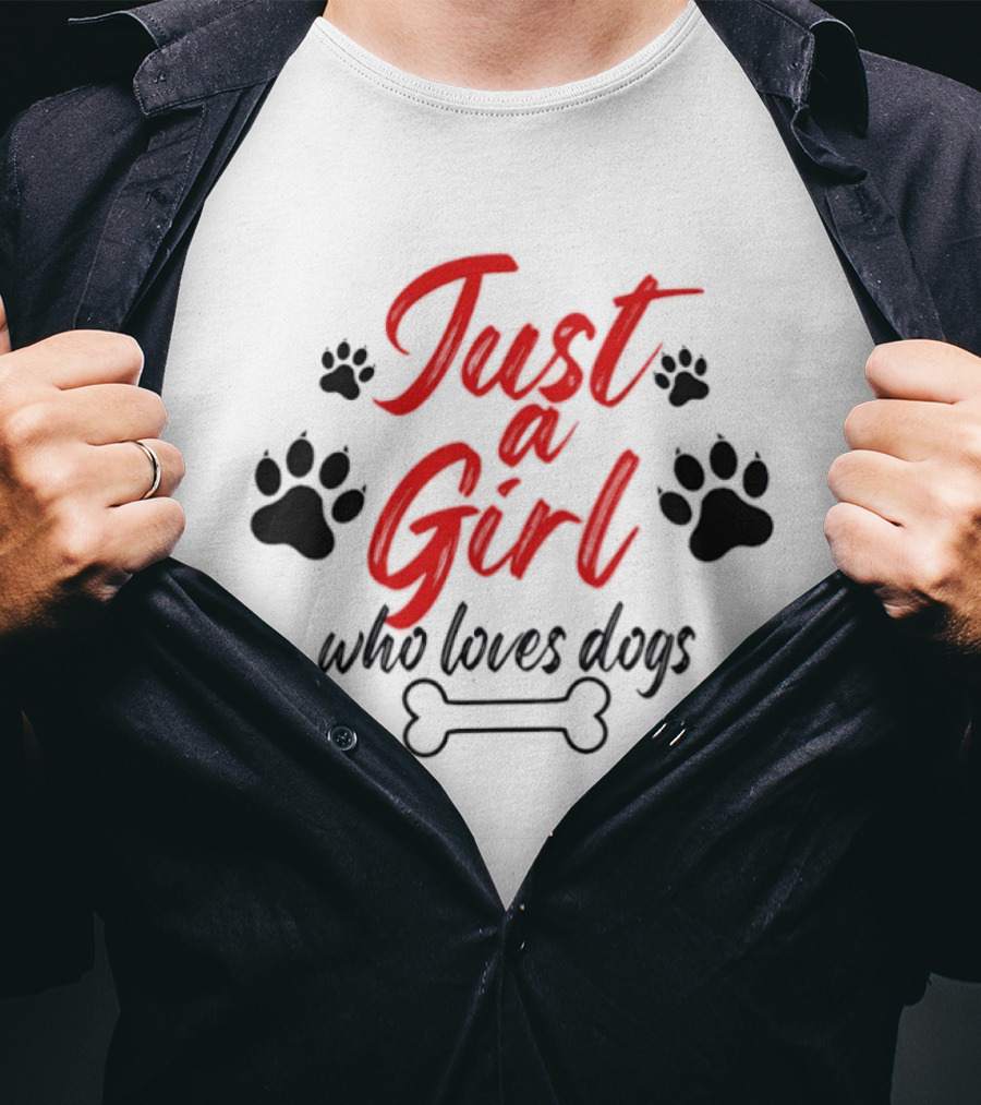 Just A Girl Who Loves Dogs Paw Prints Bone T-Shirt
