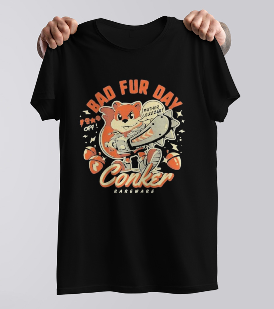 Conker Bad Fur Day Rareware Muther Buzzer Chainsaw Squirrel T-Shirt