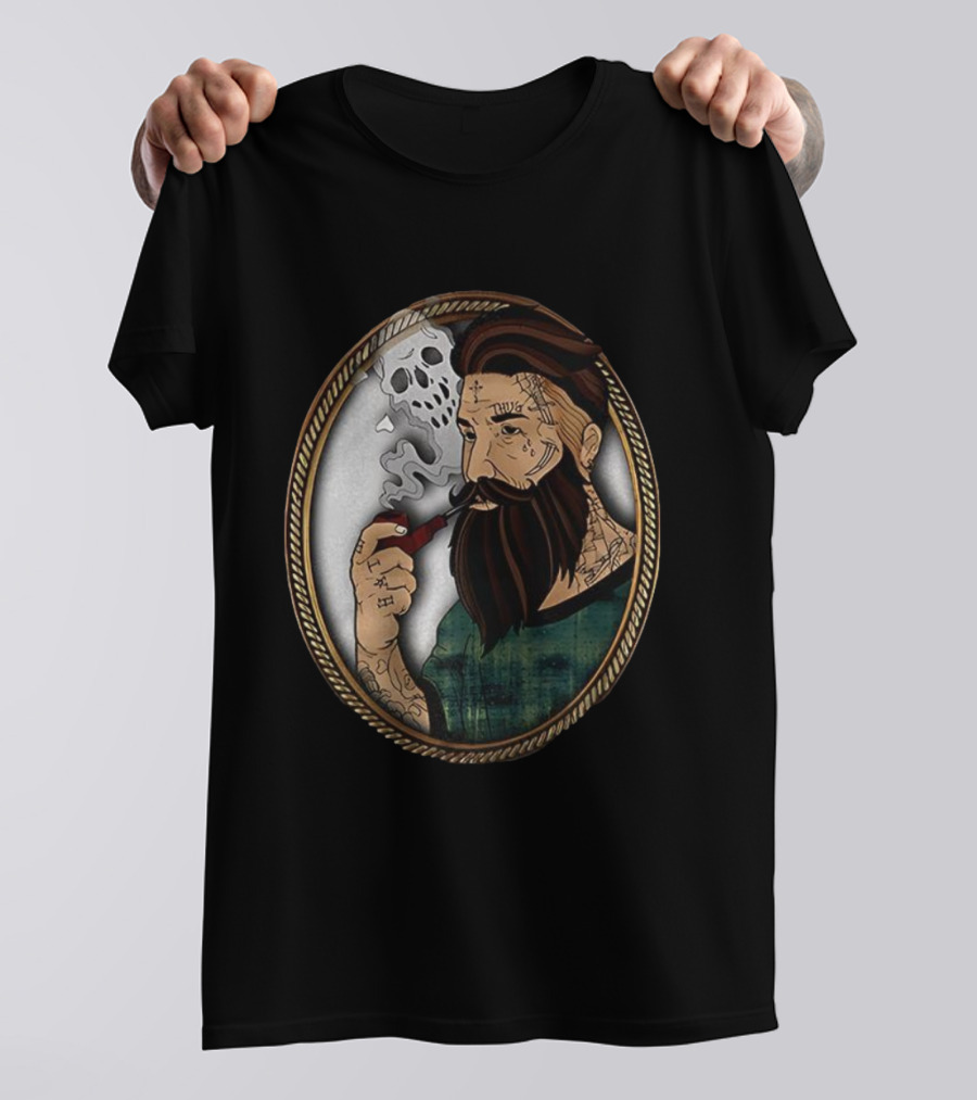 Old School Tattooed Man Smoking Pipe Retro Cartoon Image T-Shirt