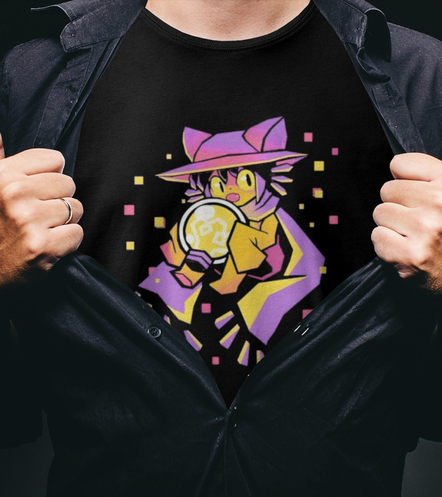 OneShot Niko Holding Lightbulb Pixel Art Purple Yellow T-Shirt