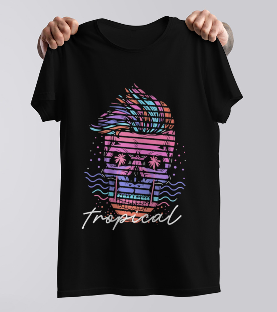 Tropical Skull Vibrant Retro Waves T-Shirt