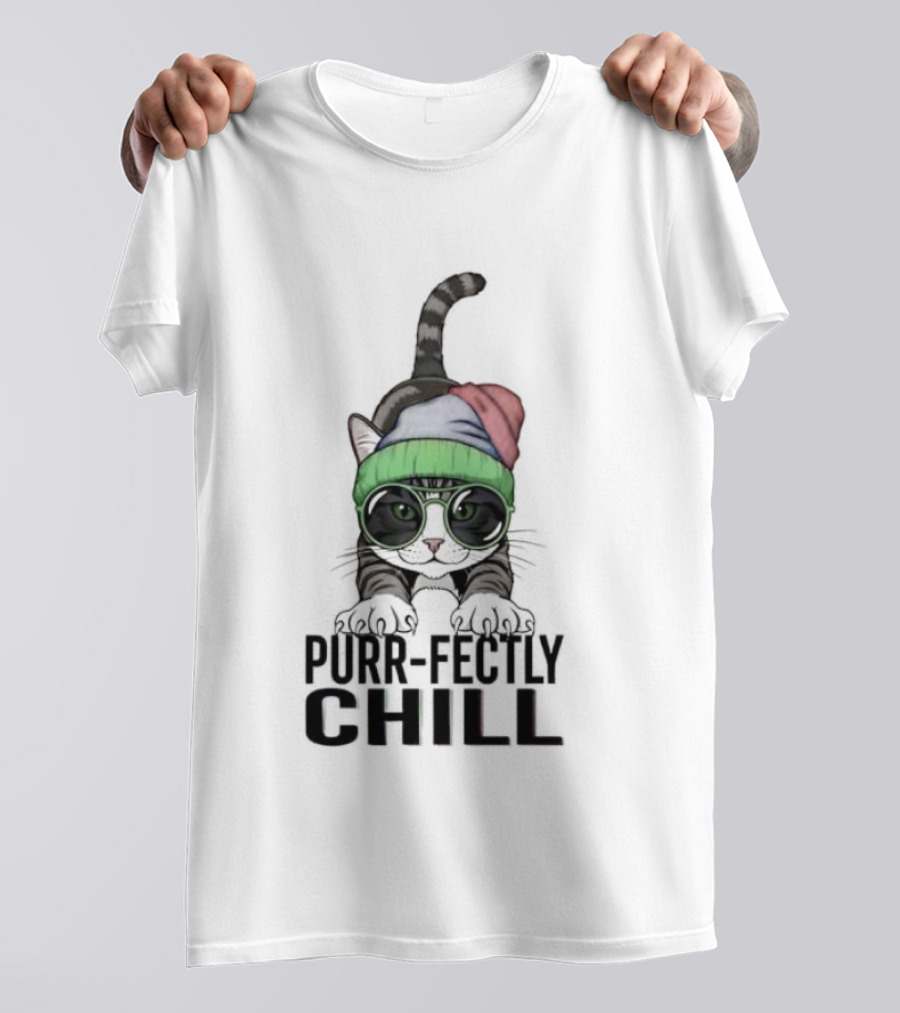 Purr Fectly Chill Cat With Beanie And Sunglasses T-Shirt