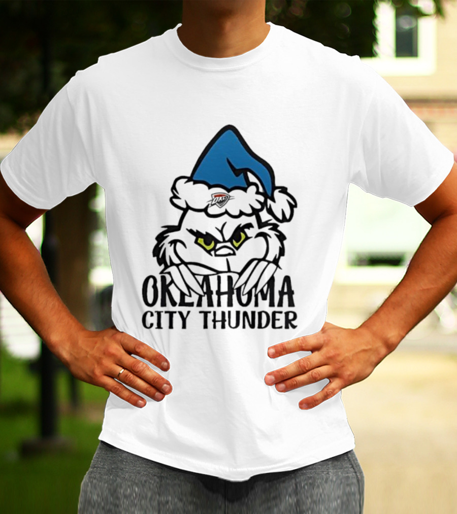 Okahoma City Thunder Grinch Holiday Santa Hat Christmas T-Shirt