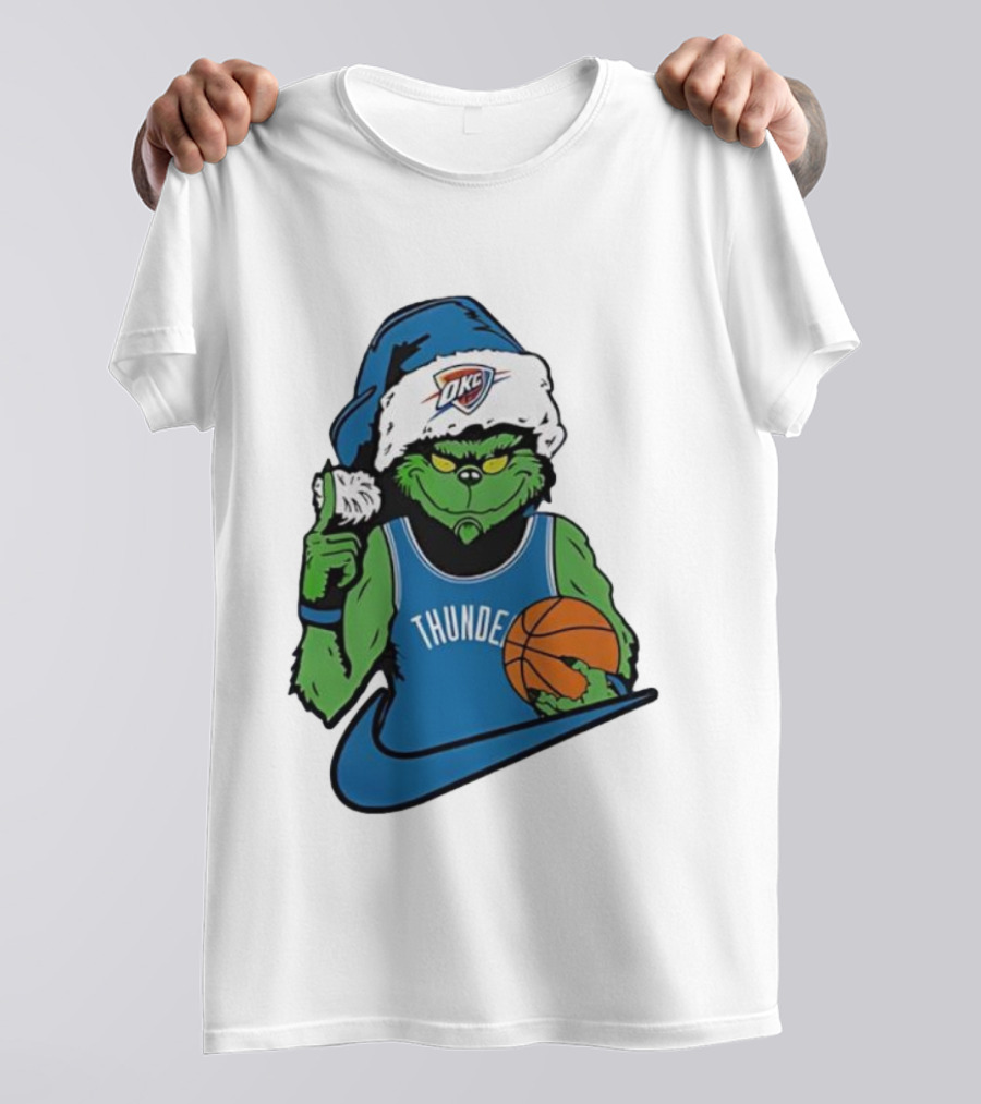 OKC Thunder Grinch Santa Hat Basketball Nike T-Shirt