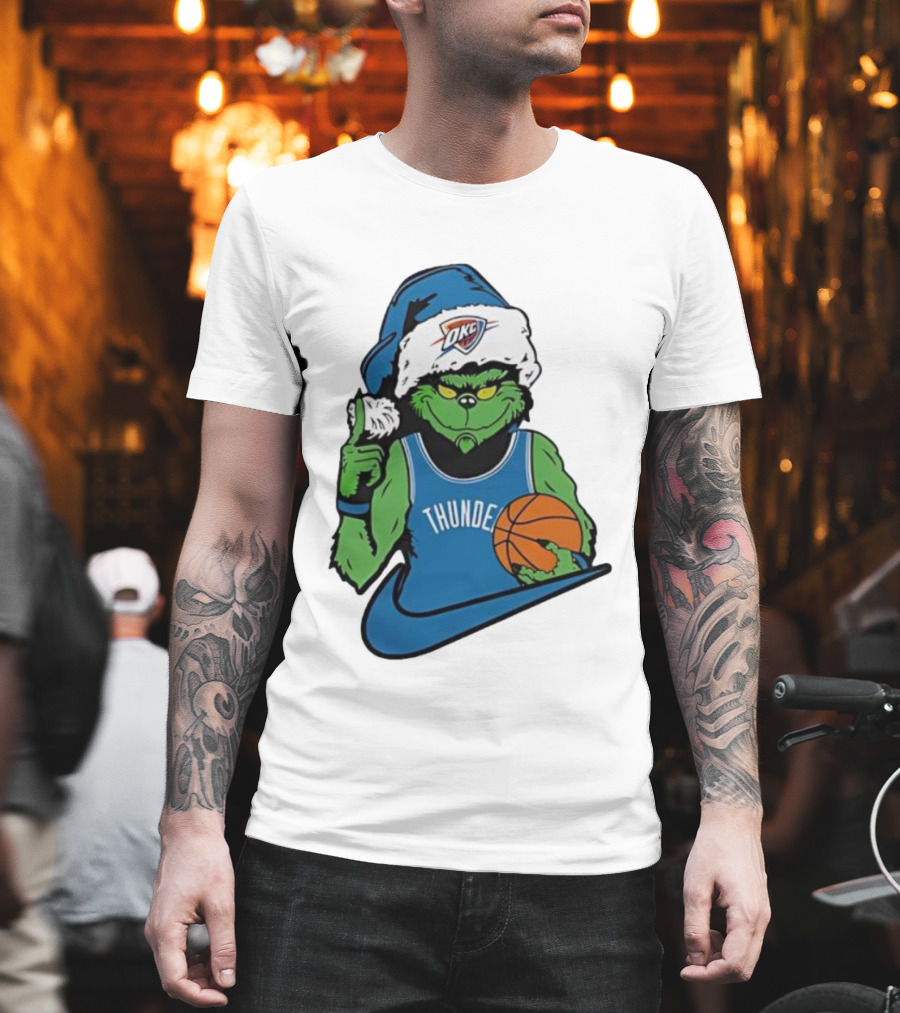 OKC Thunder Grinch Santa Hat Basketball Nike T-Shirt
