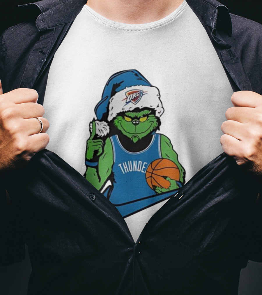 OKC Thunder Grinch Santa Hat Basketball Nike T-Shirt