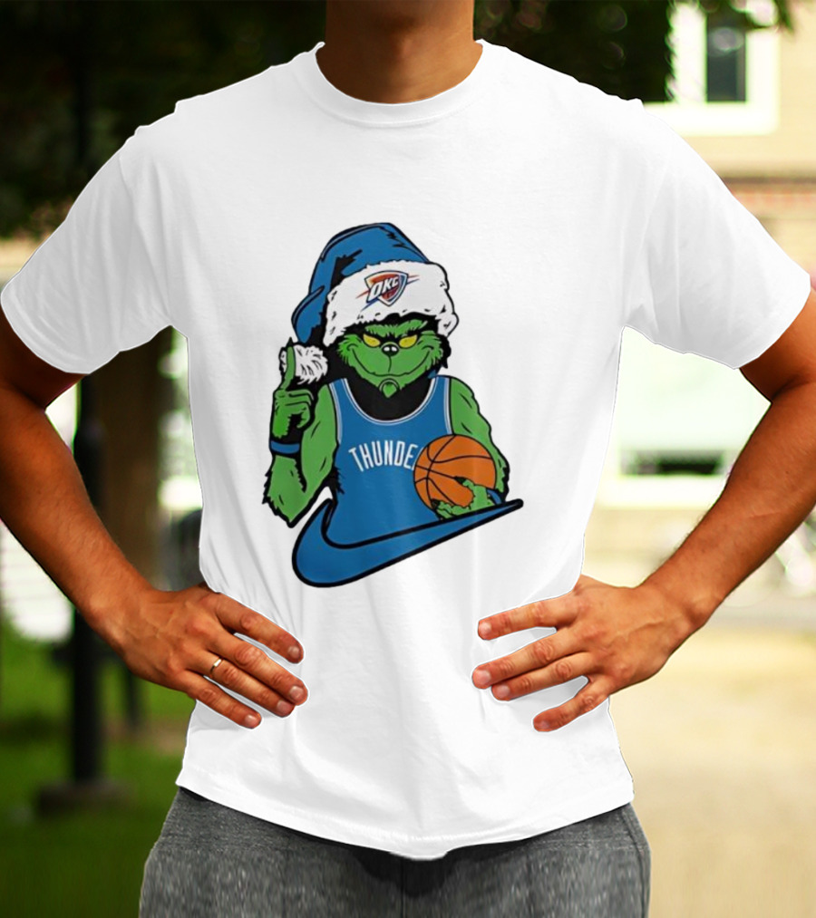 OKC Thunder Grinch Santa Hat Basketball Nike T-Shirt