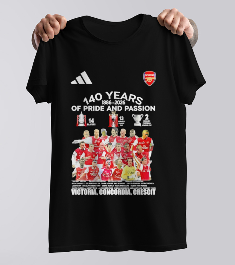 Arsenal FC 140 Years Pride Passion 1886 2026 Victoria Concordia Crescit T-Shirt