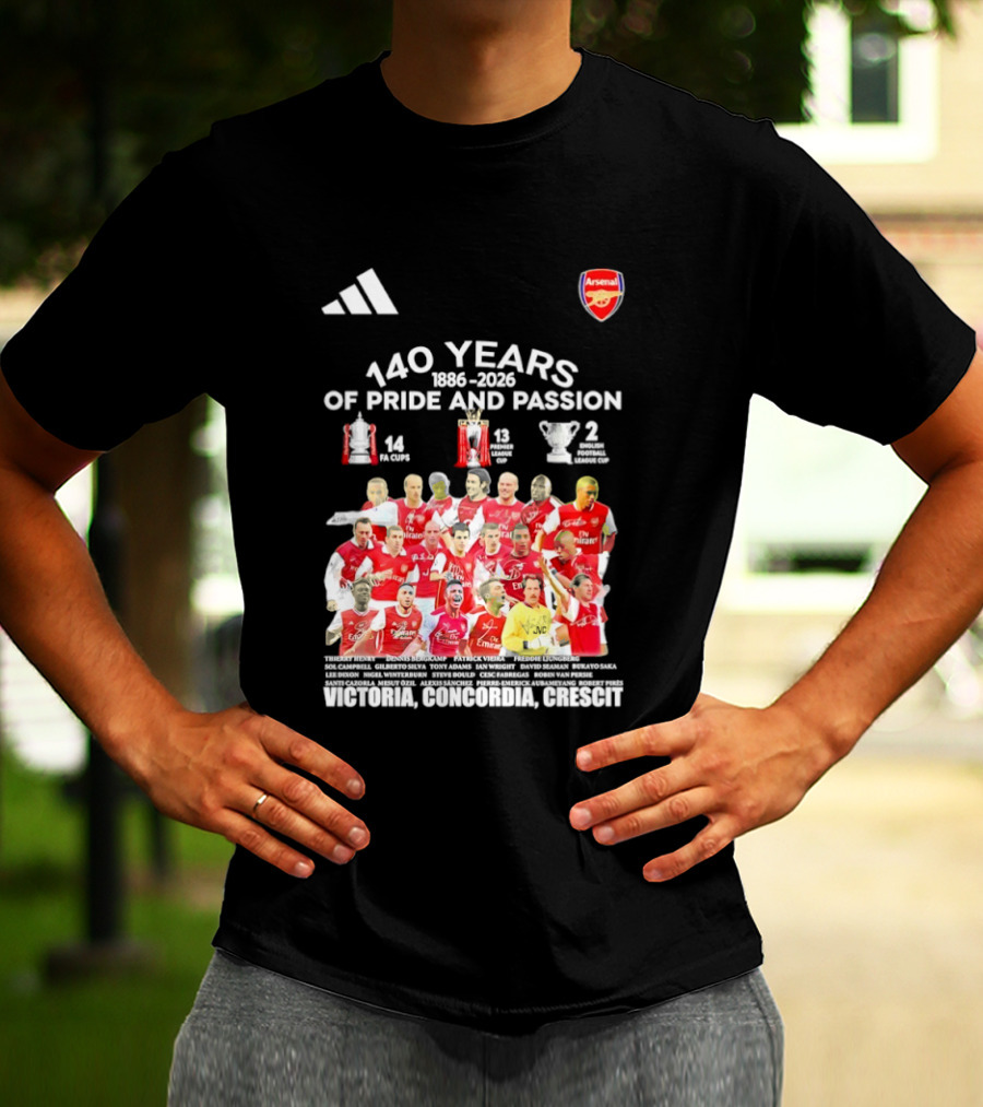 Arsenal FC 140 Years Pride Passion 1886 2026 Victoria Concordia Crescit T-Shirt