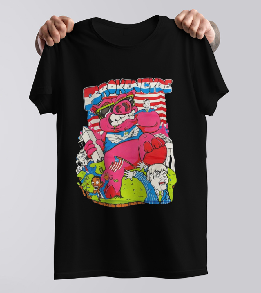 Brokencyde Pig Pink Cartoon Patriotic Characters Washington Monument T-Shirt