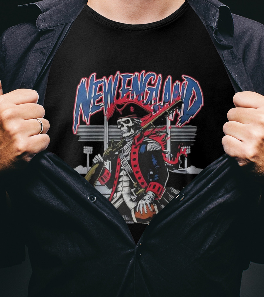 New England Patriots Skeleton With Musket And Football T-Shirt
