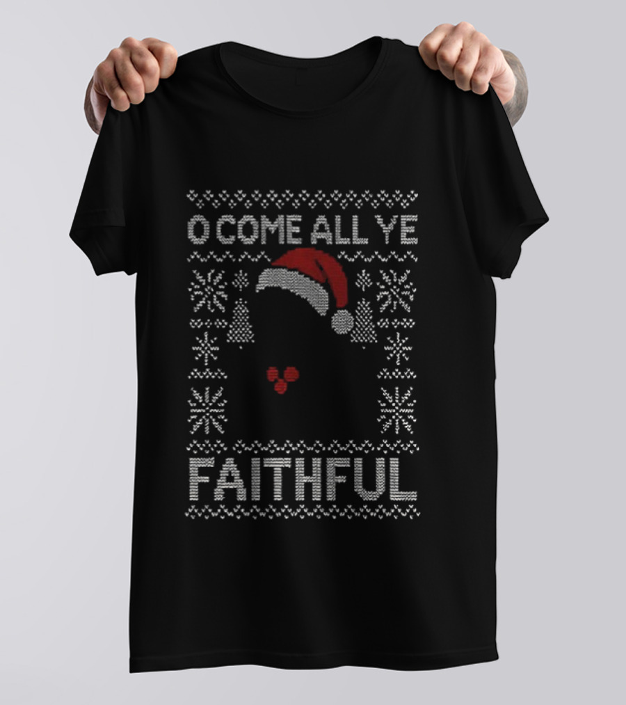 O Come All Ye Faithful Christmas Jumper Santa Hat Snowflakes T-Shirt