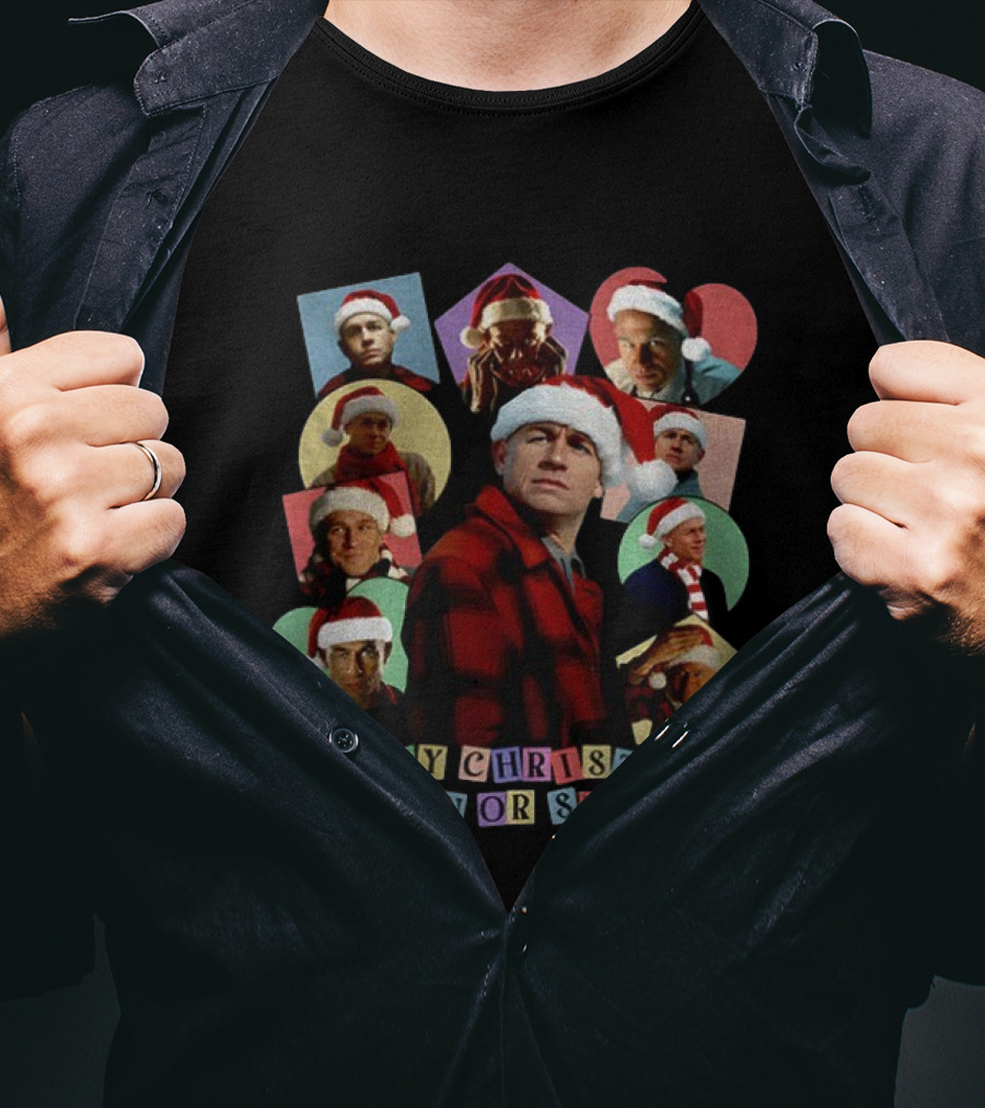 Merry Christmas Skin On Or Skin Off Santa Hat Collage T-Shirt