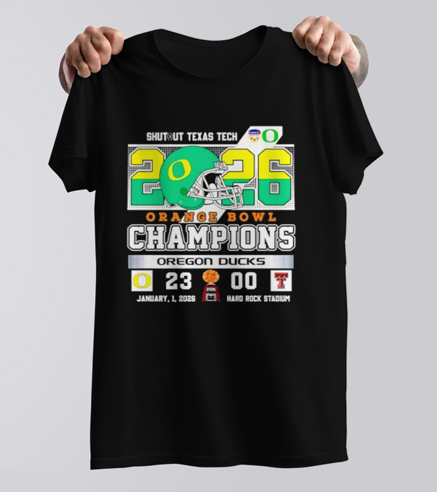 Oregon Ducks 2026 Orange Bowl Champions Shutout Texas Tech 23 0 T-Shirt