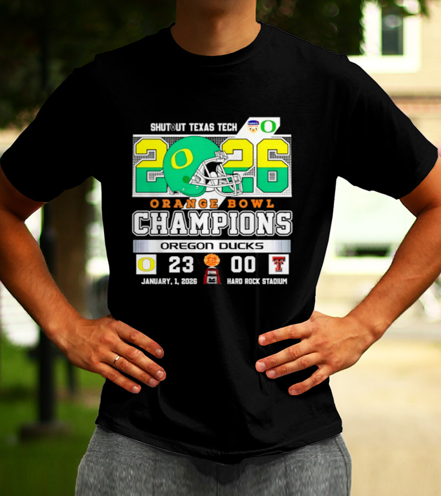 Oregon Ducks 2026 Orange Bowl Champions Shutout Texas Tech 23 0 T-Shirt