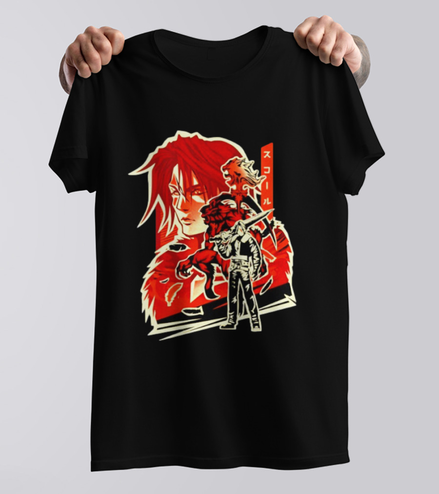 Squall Leonhart Final Fantasy Iconic Red Illustration With Katakana T-Shirt