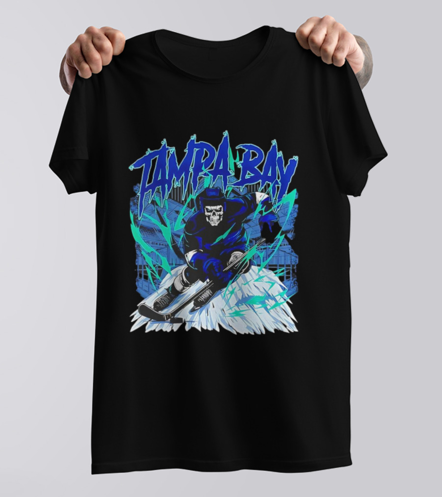 Tampa Bay Lightning Skeleton Hockey Player Action T-Shirt