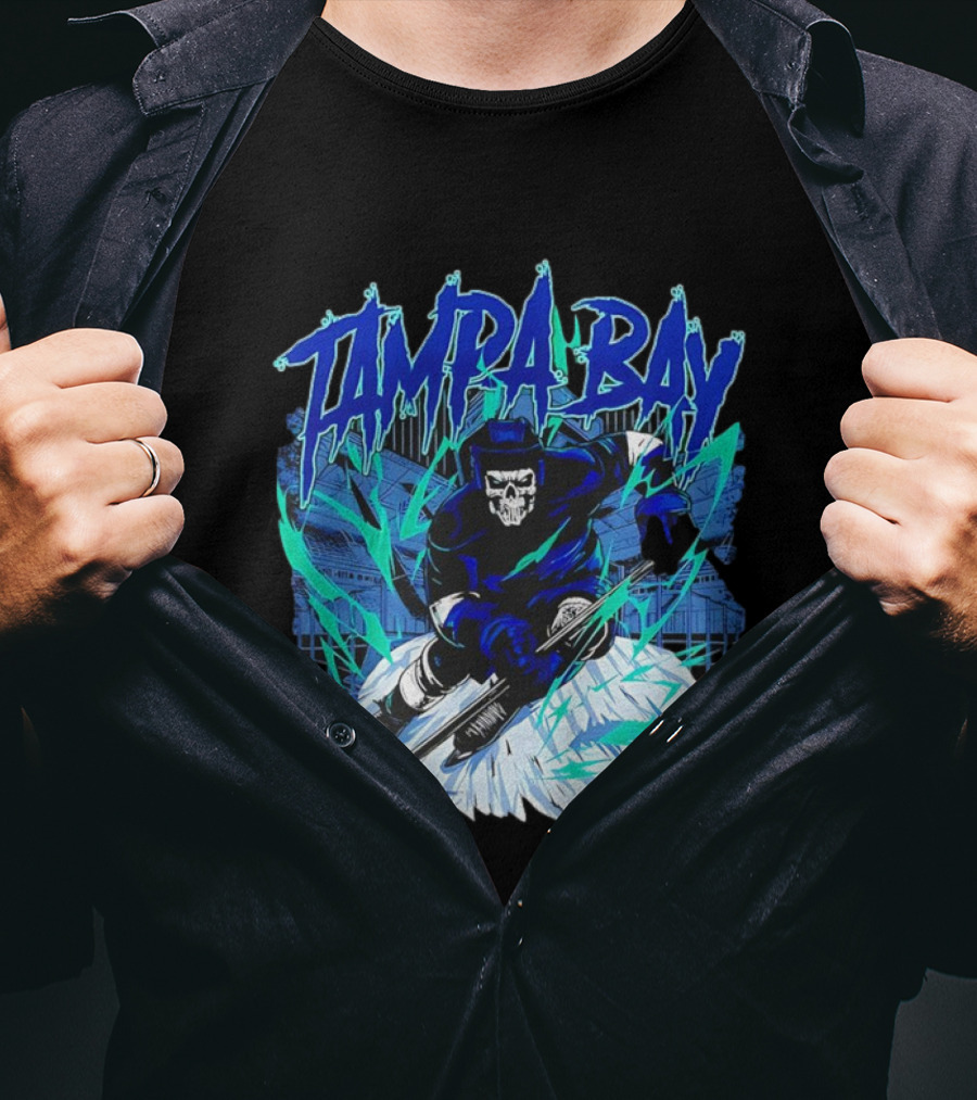 Tampa Bay Lightning Skeleton Hockey Player Action T-Shirt