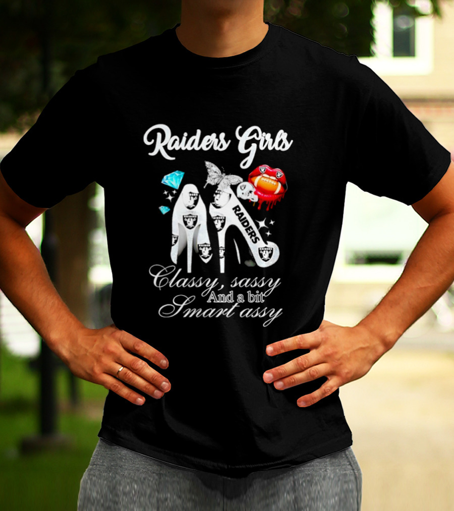 Raiders Girls Classy Sassy Smart Assy Diamond Encrusted Lips High Heels T-Shirt