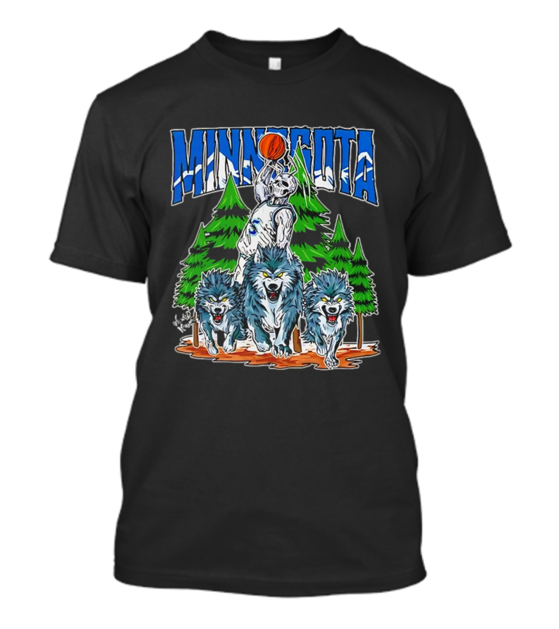 Minnesota Timberwolves Basketball Skeleton Wolves Forest Dunk T-Shirt