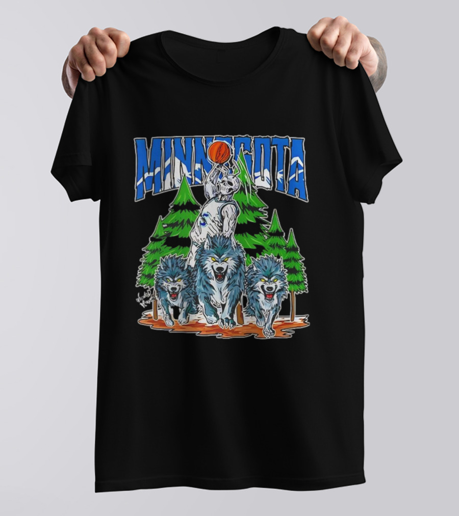 Minnesota Timberwolves Basketball Skeleton Wolves Forest Dunk T-Shirt