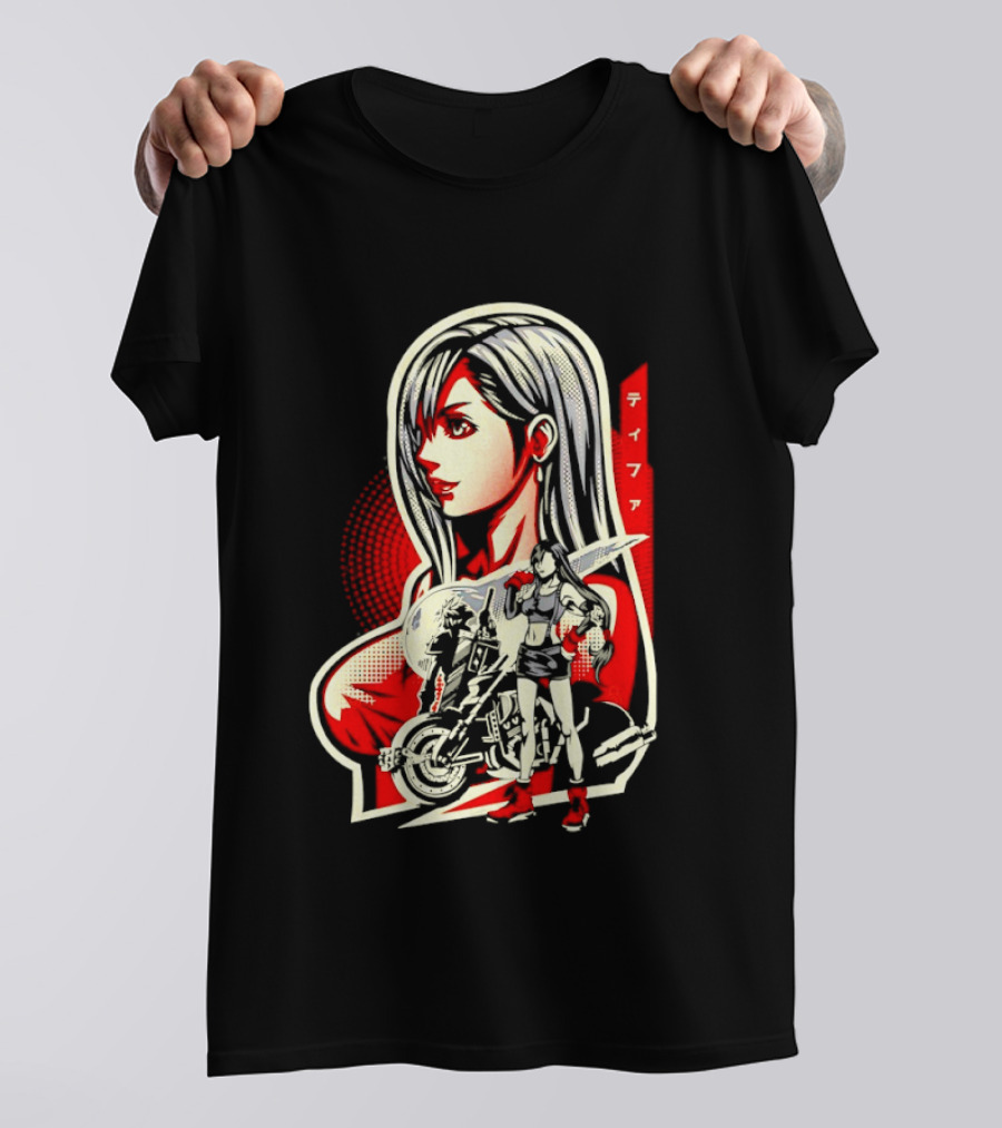 Tifa Lockhart Iconic Final Fantasy Character With Motorcycle And Katana T-Shirt
