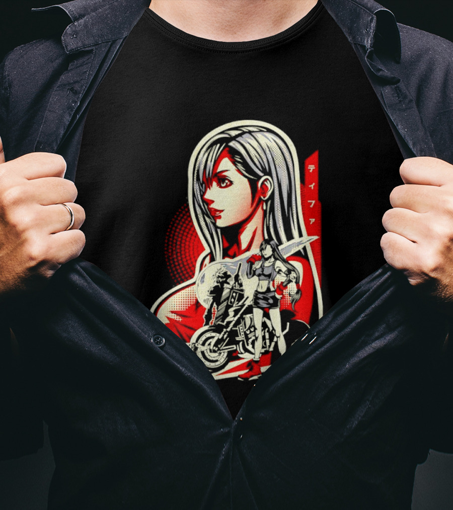 Tifa Lockhart Iconic Final Fantasy Character With Motorcycle And Katana T-Shirt
