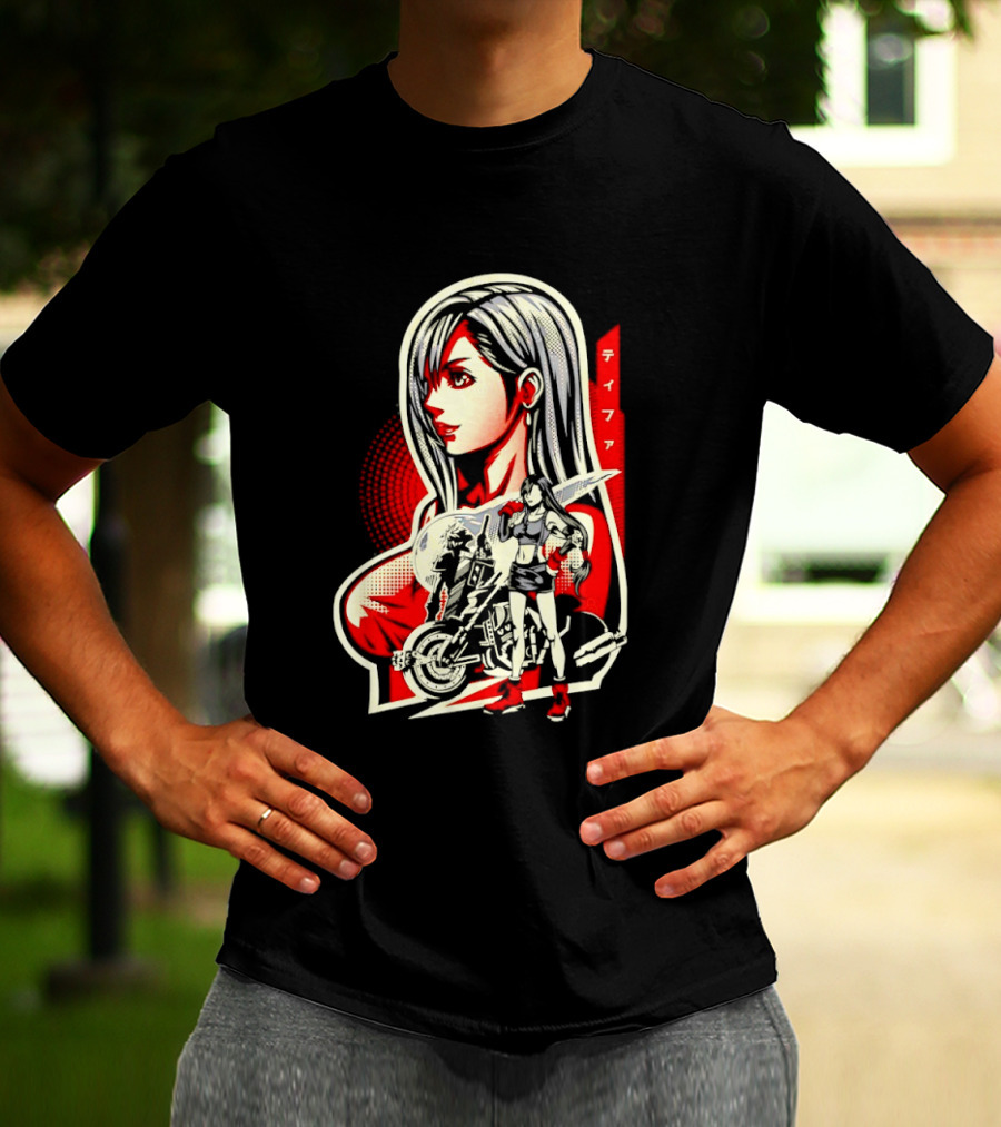 Tifa Lockhart Iconic Final Fantasy Character With Motorcycle And Katana T-Shirt