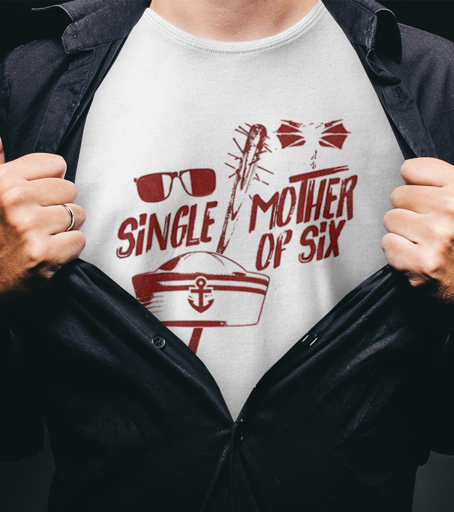 Retro 80s Single Mother Of Six Baseball Bat Sunglasses Anchor T-Shirt