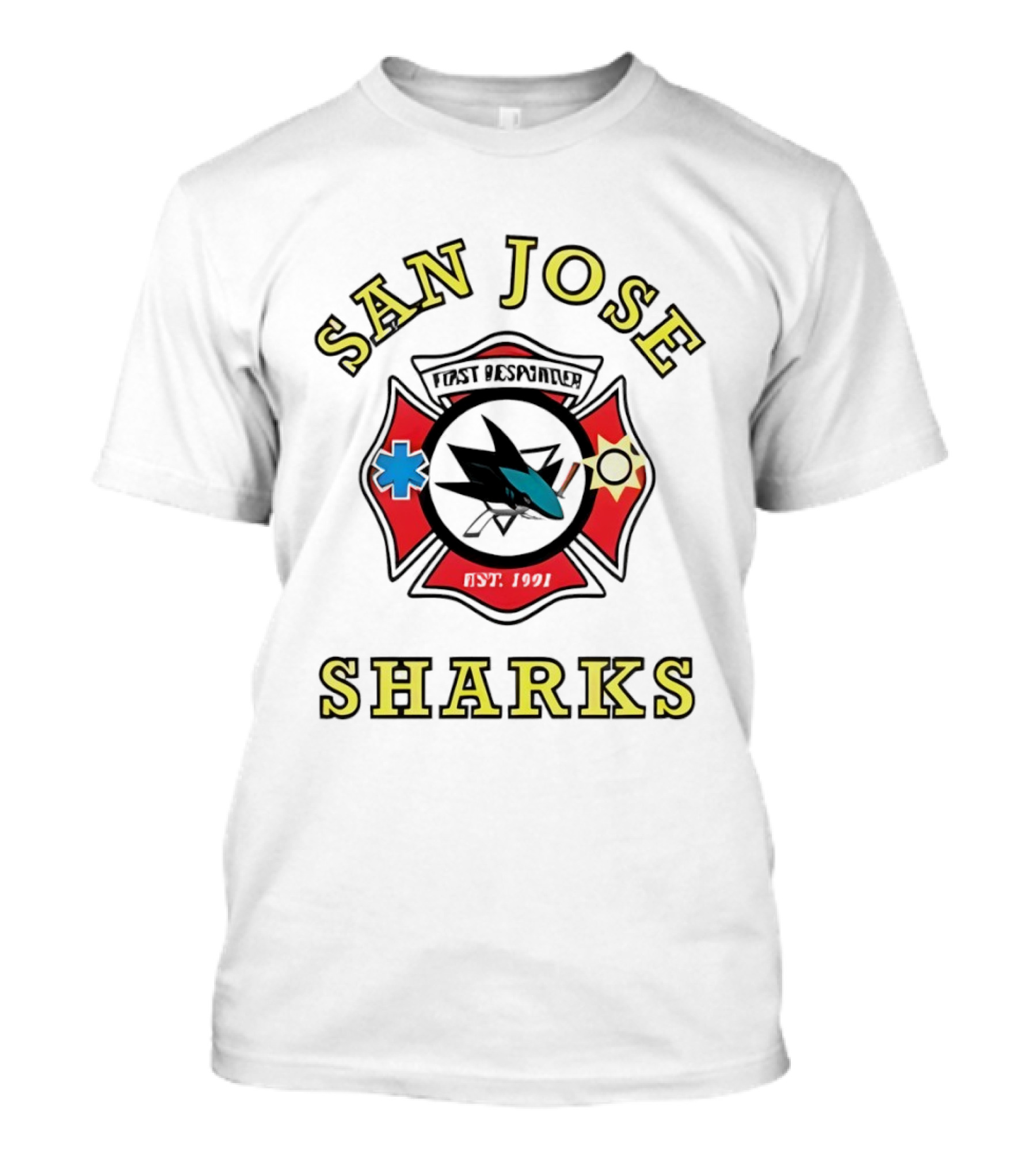 San Jose Sharks First Responder Hockey Collaboration Firefighter EMT Police T-Shirt