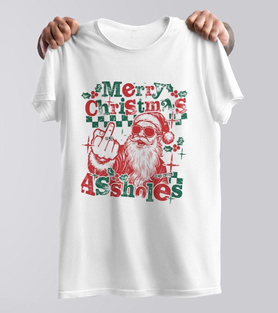 Merry Christmas Assholes Santa Claus Middle Finger Holiday Humor T-Shirt