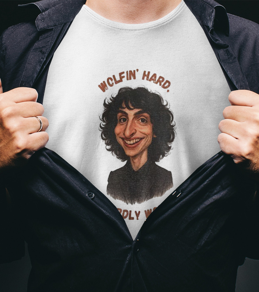 Finn Wolfhard Stranger Things Caricature Wolfin’ Hard Or Hardly Wolfin T-Shirt